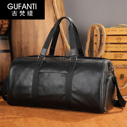 古梵缇旅行包男 大容量商务行李包头层牛皮短途差旅行李包单肩gftx-21 黑色 GUFANTI
