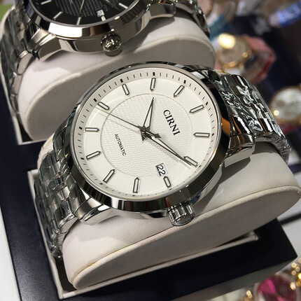 西亚尼男士手表全自动机械表品牌时尚休闲精钢带男表新款名表国表商务腕表防水 白面 CIRNI