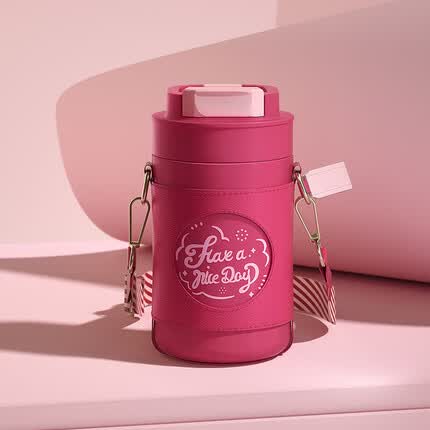 炊大皇 316不锈钢内胆真空保温水杯 高颜值户外便携保温咖啡杯 玫红色