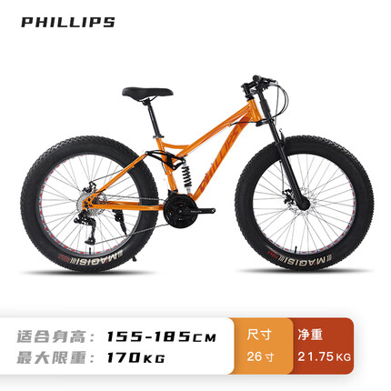 菲利普Benjamin系列雪地山地自行车成人变速软尾减震沙滩越野男休闲单车 30速 浮光跃金 26 英寸