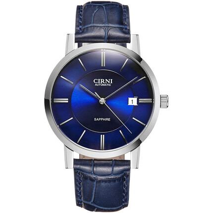 西亚尼手表 男士手表机械表全自动品牌男表时尚防水简约皮带潮流新款防水 蓝色 CIRNI
