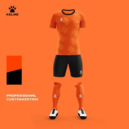 KELME /卡尔美定制足球服男套装比赛透气短袖V领组队服印字印号球衣 8351ZB1085荧光橙 XL