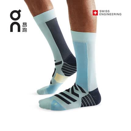 On昂跑 Performance High Sock 男款高性能高帮运动袜 Hail/Wash 冰雹白/灰蓝 XL