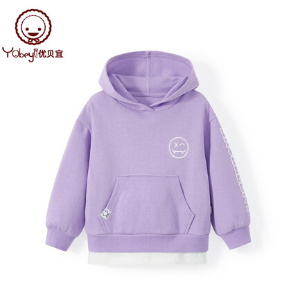 优贝宜儿童卫衣连帽春秋季男童女童长袖上衣假两件中大童套头衫潮 丁香紫140