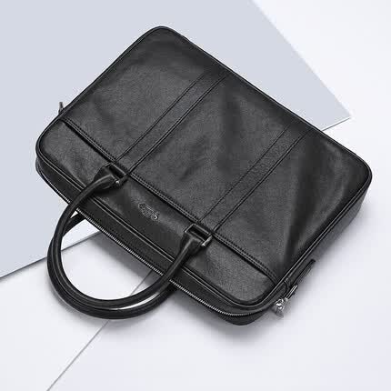 金利来（Goldlion) 公文包商务手提包头层牛皮电脑包时尚横款大容量单肩斜挎包休闲男包 黑 FA183055-111 生日礼物送爸爸老公男友