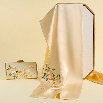 杭丝路苏绣丝巾真丝女包包礼盒妈妈围巾母亲节礼物桑蚕丝披肩 蝶舞-金色