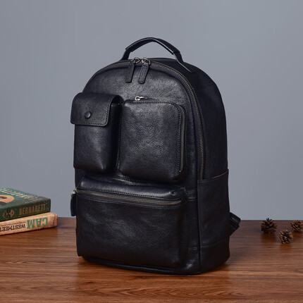 古梵缇双肩包男 大容量双肩包头层牛皮复古休闲背包男士户外旅行包电脑书包潮流gftx-97 黑色 33*20*42CM