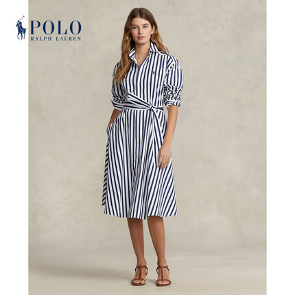 拉夫劳伦女装 23年早春配腰带条纹棉质衬衫式连衣裙RL23961 410-海军蓝 8