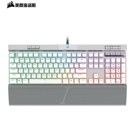 美商海盗船 (USCORSAIR) K70 RGB MK.2 机械键盘 有线键盘 游戏键盘 全尺寸 RGB PBT键帽 白色 樱桃银轴