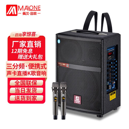 曼龙（MALONE）户外广场舞音响网红直播唱k歌专用三分频带声卡无线话筒蓝牙便携式音箱扩音器 M-68s(铅酸电池)+2原装话筒+礼品
