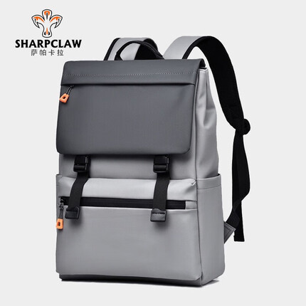 萨帕卡拉休闲双肩包男防水商务通勤背包大容量电脑包中学生书包 浅灰色 31*13*42cm