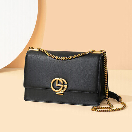 金利来女包时尚单肩包女简约锁扣链条包单肩斜跨包包 FA213106-111 黑