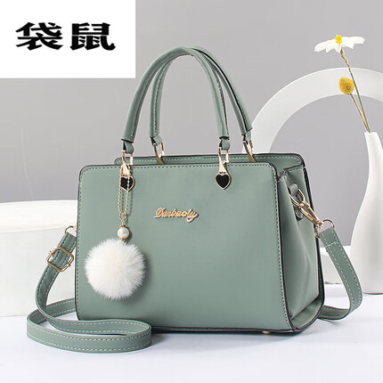 袋鼠包包女包潮时尚大气斜跨单肩包女手提包袋中年妈妈款 绿色