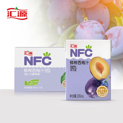 汇源 鲜榨NFC100%西梅汁纯果汁无添加200ml*12盒整箱饮礼盒