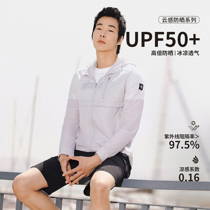 Hush Puppies 暇步士男装2023夏季UPF50+薄款防紫外线连帽防晒衣 018浅灰1 M