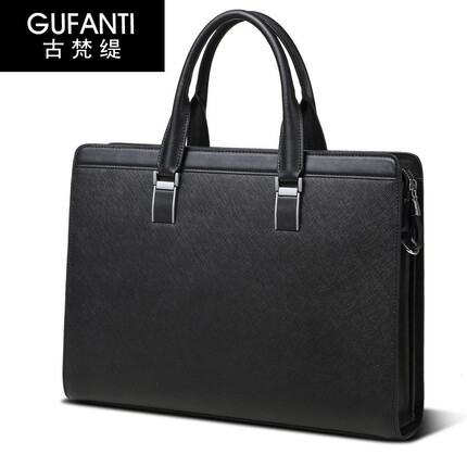 古梵缇公文包男 手提商务公文包牛皮办公文件包出差gftx-20 黑色 14寸 GUFANTI