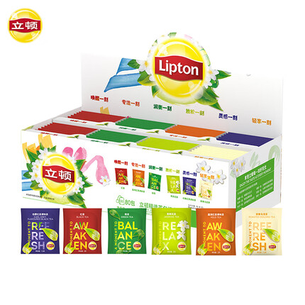立顿（Lipton） 红茶茉莉花茶乌龙茶绿茶 六口味 独立包装礼盒装 80包153g