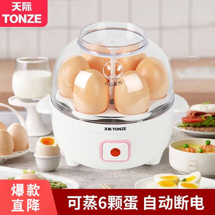 天际(TONZE)迷你蒸蛋器 自动断电早餐宿舍蒸蛋羹家用小型煮蛋器1-2人用陶瓷蒸碗单层蒸蛋神器5D 6个鸡蛋