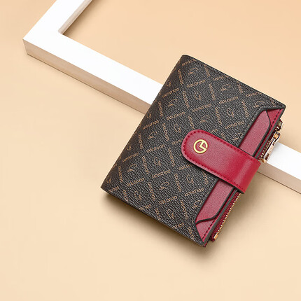 金利来女士钱包女短款多功卡位折折叠简约竖款钱夹零钱包礼盒 FC003046-125 酒红 生日礼物送礼送妈妈老婆女友