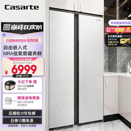 卡萨帝（Casarte）542升原石冰极岩系列对开双开门家用超薄嵌入式大容量冰箱一级能效白色BCD-542WGCSSM9WYU1