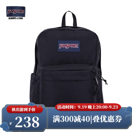 JANSPORT杰斯伯双肩包男旅行背书包女休闲学生校园情侣 4QUT008爵士黑-带水壶袋
