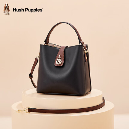 暇步士(Hush Puppies)女士单肩包复古牛皮包包女包时尚印花百搭简约手提包斜跨包 HA-127214775 黑色