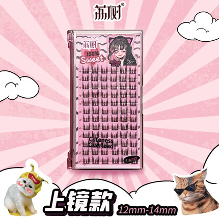 荔树纯欲猫耳朵假睫毛自然仿真仙子毛新手素颜女单簇初学者 纯欲猫耳朵-长长款(上镜1盒) 无胶水镊子