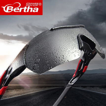 Bertha骑行眼镜偏光太阳镜防钓鱼户外运动男女防雾防风沙近视 亮黑色