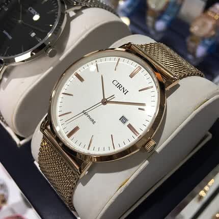 西亚尼手表男士手表情侣表男表石英表简约时尚情侣款一对表女士手表 玫瑰金白 CIRNI