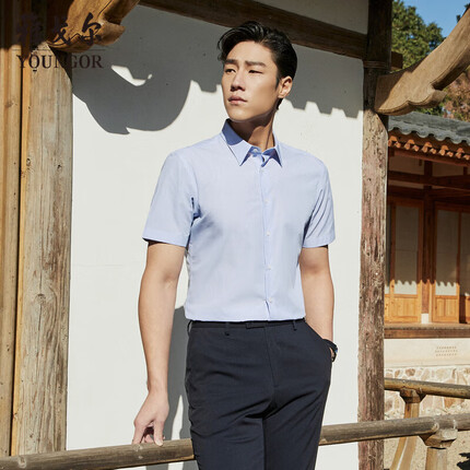 雅戈尔 衬衫男士 2023夏季青年男商务休闲短袖衬衫 浅蓝 42