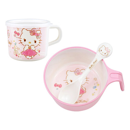 五和（WUHE）辅食碗带手柄儿童碗勺杯套婴儿宝宝餐具食品级学生吃饭碗可爱 凯蒂猫单柄碗+杯+勺
