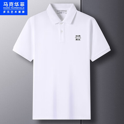 马克华菲短袖T恤男士100%棉个性字母商务印花翻领体恤衫 白色 XL（MARK FAIRWHALE）