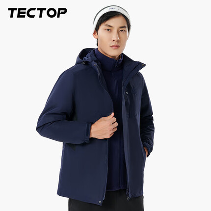 探拓(TECTOP)冲锋衣 男户外防泼水透气耐磨三合一抓绒内胆保暖防寒服 滑雪服外套D207277CF 男款藏青 XL