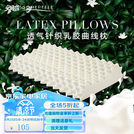 安睡宝（SOMERELLE） 乳胶含量93+泰国天然乳胶枕头多孔透气Q弹天然乳胶枕芯 真乳胶枕 乳胶枕【37*60CM*1KG】