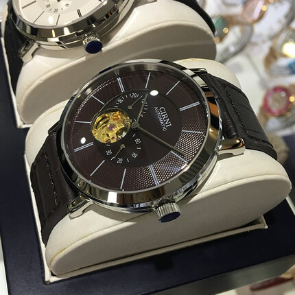 西亚尼手表 男 全自动机械手表时尚潮品牌表腕表镂空防水男士男表品牌 银咖啡 CIRNI