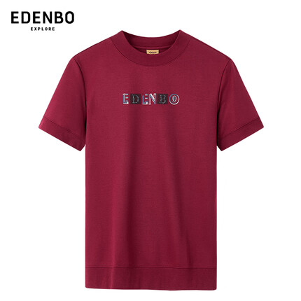 爱登堡商场同款【莫代尔棉】男士短袖t恤衫夏季新款百搭休闲打底上衣服 酒红色 180