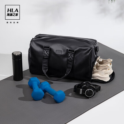 海澜之家（HLA）旅行包手提行李包男女运动健身包短途大容量收纳登机旅游包防泼水 黑色（大号）