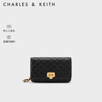 CHARLES&KEITH生日礼物经典菱格链条单肩斜挎包小方包包女包女士CK2-70160112-4 Black黑色 S