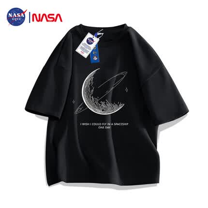 NASA GISS潮牌联名纯棉短袖男夏t恤潮流大码宽松半袖 黑色 XL 