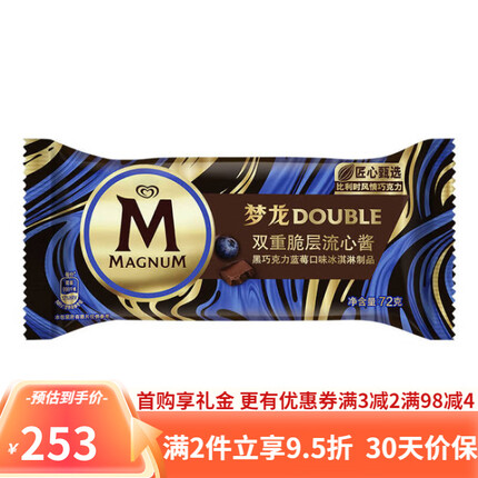 梦龙雪糕整箱 13种口味新品和路雪冰淇淋冷饮多省整箱 双脆黑巧克力蓝莓（21支整箱）