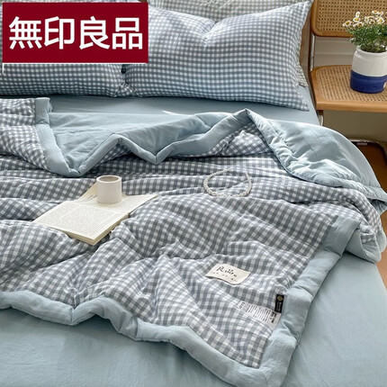 无印良品A类空调被 夏季新品日式良品夏凉被系列单夏被 蓝小格 180*220cm单夏被