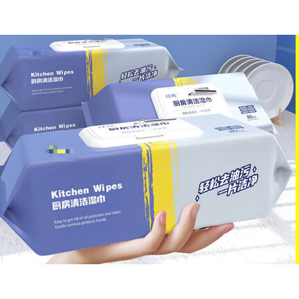 净安美厨房湿巾加大加厚家用强力清洁去油污专用湿巾大包装一次性抹布 4包【320片装】