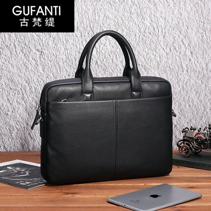 古梵缇公文包男 手提商务大容量牛皮公文包电脑包 出差文件包gftx-271 黑色 GUFANTI