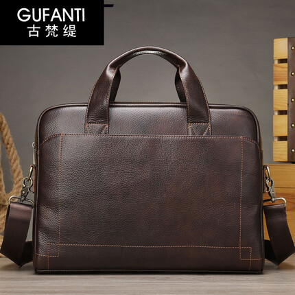 古梵缇公文包男 商务公文包头层牛皮大容量手提电脑包文件包gftx-77 深咖啡 GUFANTI