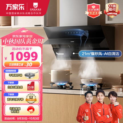 万家乐 抽油烟机 侧吸式自清洗 21立方大吸力 挥手智控 家用吸油烟机免拆洗一级能效单烟机CXW-320-AJ4