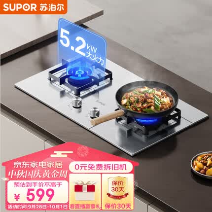 苏泊尔（SUPOR）燃气灶双灶家用 天然气双灶具5.2kW大火力猛火 易洁耐用不锈钢面板 台嵌两用灶具 DS35天