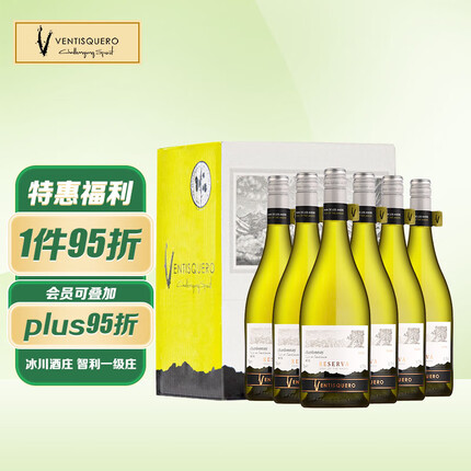 冰川酒庄珍藏霞多丽干白葡萄酒安第斯山脉之魂 750ml*6 智利红酒整箱装