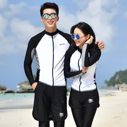 宜肤潜水服女长袖防晒分体潜水冲浪修身显瘦浮潜泳衣男水母衣套装 男士三件套 2XL