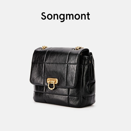 Songmont山下有松软巧克力包设计师新款时尚头层牛皮单肩链条小方包包女包 黑色