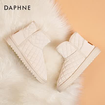 达芙妮（DAPHNE）雪地靴女鞋2023年新款冬皮毛一体棉鞋女加绒短靴子女面包鞋 磨砂米色 36